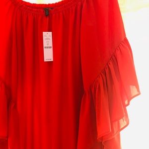 White House black market coral off shoulder dress